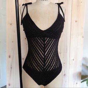 ROBIN PICCONE Sheer Chevron Swimsuit with Knots